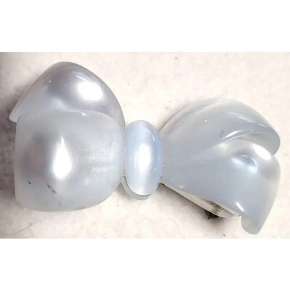 Vintage Baby Blue Grey Moonglow Lucite Bow Brooch Glowing Acrylic Ribbon Pin